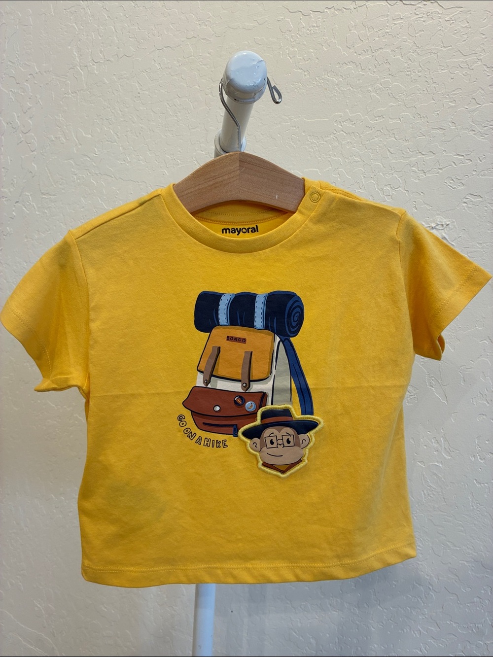Mayoral Yellow Kids Short Sleeve Tee with Explorer Backpack Graphic